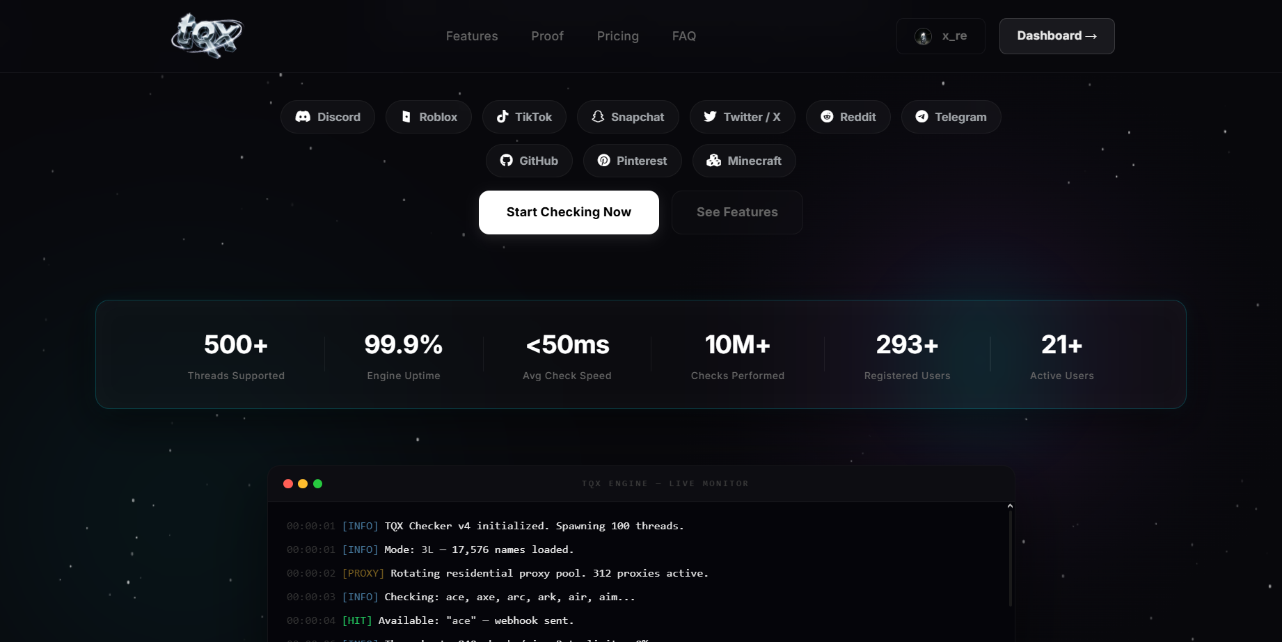 USERNAMECHECKER.XYZ/+SITE (CORE ENGINE) screenshot 3